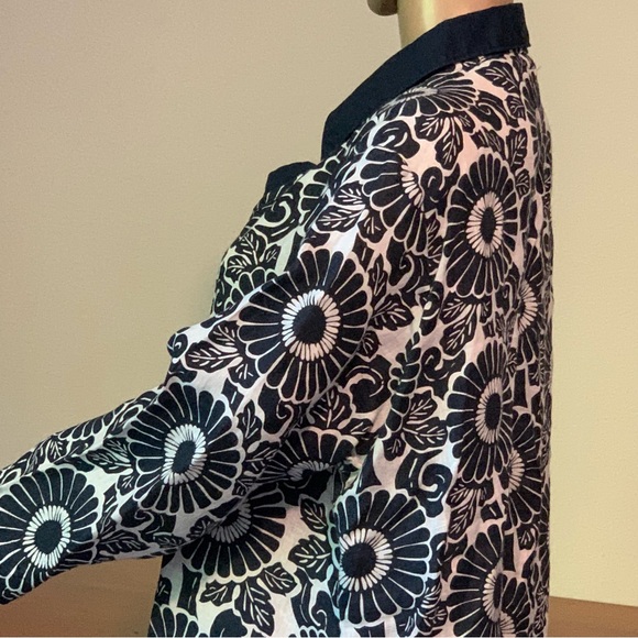 Flax Blue Floral Linen Tunic Top Blouse L Lagenlook Beach Resort Coastal - Picture 5 of 16